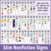 Slim Dewey nonfiction signs from 100 to 599. Use just 1.2-inch spines for book-stop style signs in text box.