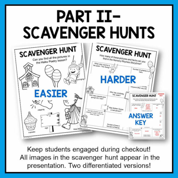 Scavenger Hunt printables & Answer Key. Says keep students engaged during checkout! All images in the scavenger hunt appear in the presentation.