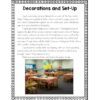 Photo of centers set up in library with notes about decorations and set-up.