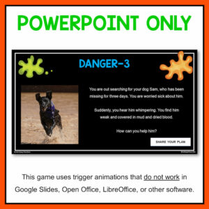 Powerpoint Only with screenshot of slide. This game uses trigger animations that do not work in Google Slides, Open Office, LibreOffice, or other software.