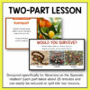 Two-Part Lesson above two slide screenshots. Each part takes 25 minutes and can easily be reduced or split into two lessons.