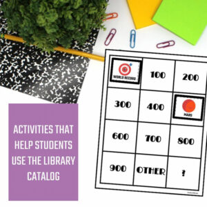 Activities that help students use the library catalog text with printable activity board.