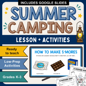 How to Make S'Mores slide on monitor with text: Ready to teach; Low-prep activities; Grades K-3 text.