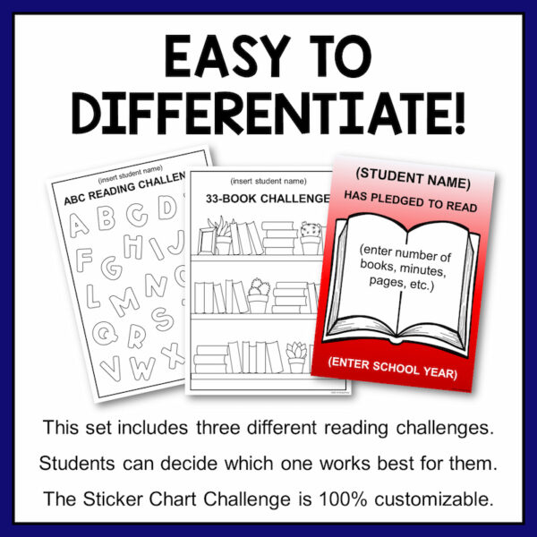 Easy to Differentiate above screenshots of 3 challenge posters. The Sticker Chart Challenge is 100% customizable.