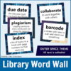 Full-page words and definitions for due date, plagiarism, index, collaborate, and barcode with text: Outer Space Theme, all text is editable.
