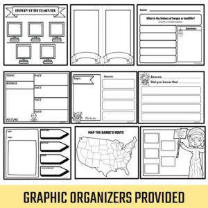Nine graphic organizer printable sheets provided.