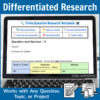 Advanced version of Research Notebook on laptop screen with text: Works with Any Question, Topic, or Project.