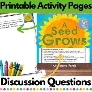 Printable Activity Page and Discussion Questions for "A Seed Grows" picture book.