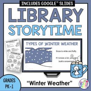 Recommended books, scavenger hunt and sample slide on computer screen with text: Grades PK-1.