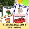 4 task card activities, broken down by grade level band.