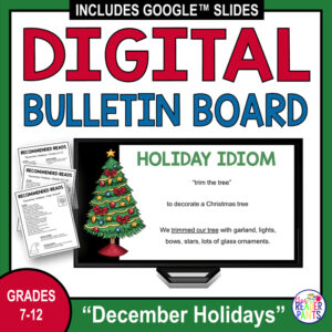 Holiday idiom slide with 3 pages of Recommended Reads and text: Grades 7-12.