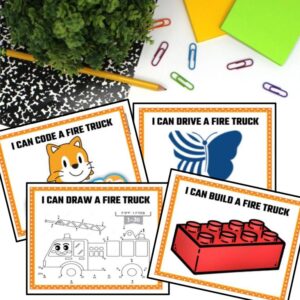 4 task card activities for fire safety week.