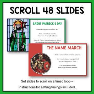 2 March slides with text, Scroll 48 Slides.