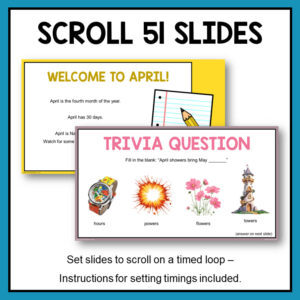 Welcome to April and trivia question slides with text, Scroll 51 Slides.