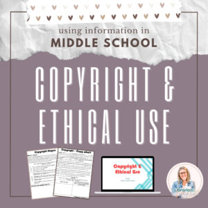 Printables and slides on laptop with text: Using information in Middle School.