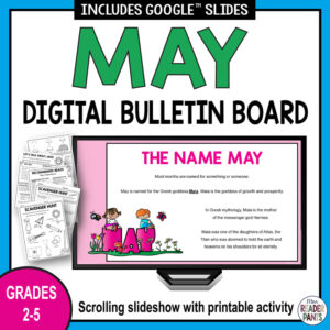 May month name slide with 3 pages of printables and text: Grades 2-5.