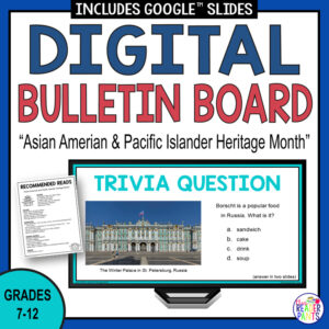 Trivia question slide next to Recommended Reads list with text: Grades 7-12.