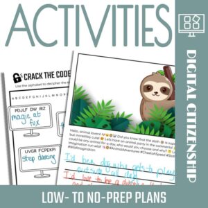 Crack the Code password activity with text: Low- to no-prep digital citizenship activities.