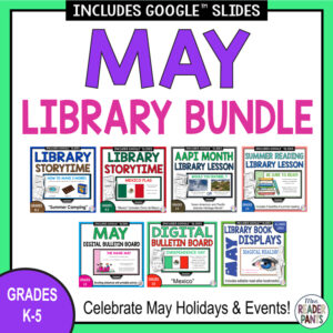 7 product images with text: Celebrate May holidays and events; Grades K-5.