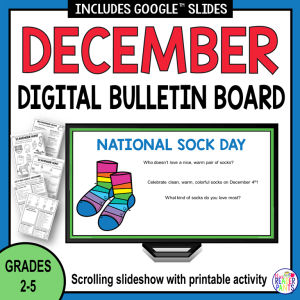 National Sock Day slide with 3 pages of printables and text: Grades 2-5.