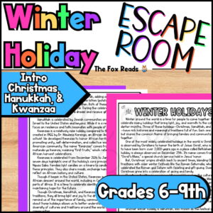 Escape room directions to intro Christmas, Hanukkah, and Kwanzaa for 6th through 9th grade.