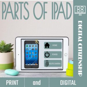 iPad Care Digital Citizenship Print and Digital. Photo of iPad with digital activity on screen.