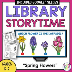 Which Flower is the Daffodil slide on computer monitor with printable scavenger hunt, and recommended reads list.