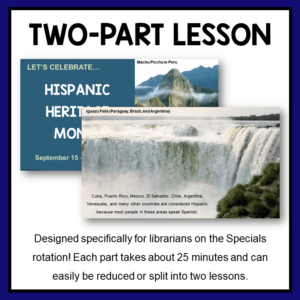 Let's celebrate and Iguazu Falls slides with text: Two-Part Lesson.