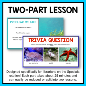 Problems We Face and Trivia Question slides with text: Two-Part Lesson.