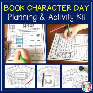 Book character day planning and activity kit with photos of materials.