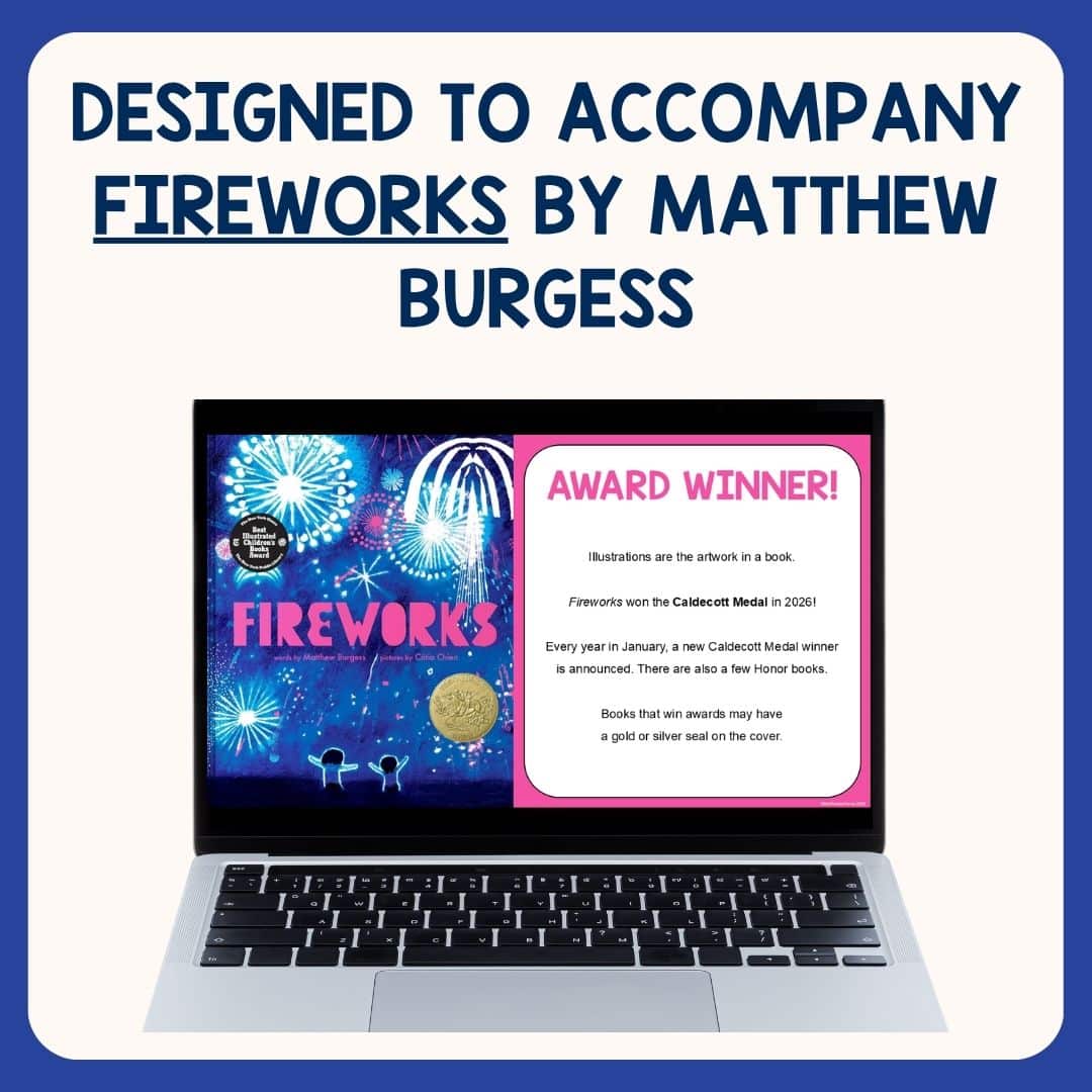 Award winner slide with text: Designed to accompany Fireworks by Matthew Burgess.