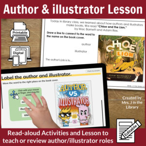 Read aloud activities on a paper and on a tablet with text: Author and illustrator lesson and read-aloud activities to teach ore review author and illustrator roles.