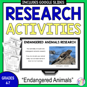 Endangered Animals Research Activities Grades 4-7 with sample slide and activities.