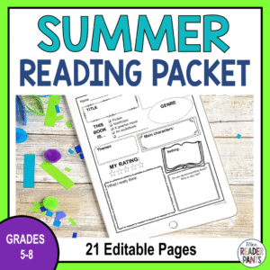 Grades 5-8 Summer Reading Packet. 21 Editable Pages with sample sheet.