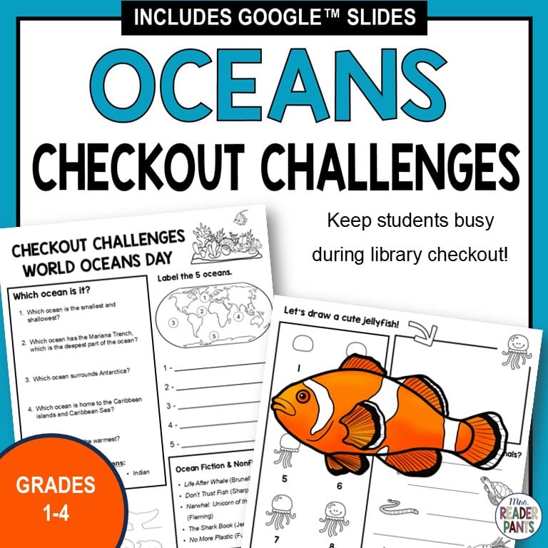 Printable activities with text: Oceans Checkout Challenges, Grades 1-4.