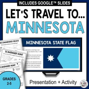 Grades 2-5 Let's Travel to Minnesota Presentation & Activity with samples of printables and slides