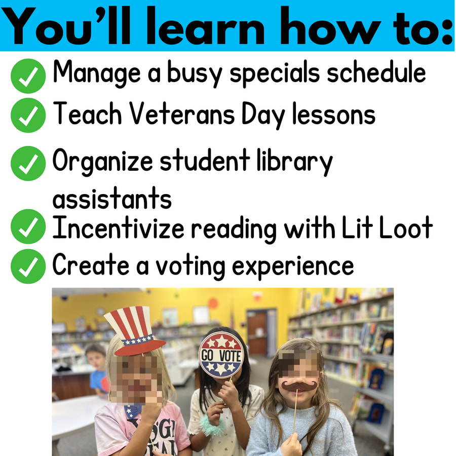 You'll learn how to: manage a busy specials schedule, teach Veterans Day lessons, organize student library assistants, incentivize reading with Lit Loot, create a voting experience.